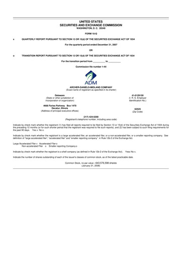 Thumbnail Archer Daniels Midland (ADM)
 10-Q Quarterly Report FY 