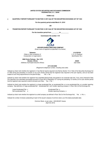 Thumbnail Archer Daniels Midland (ADM)
 10-Q Quarterly Report FY 