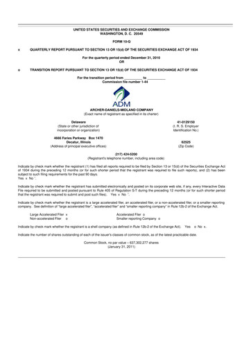Thumbnail Archer Daniels Midland (ADM)
 10-Q Quarterly Report FY 