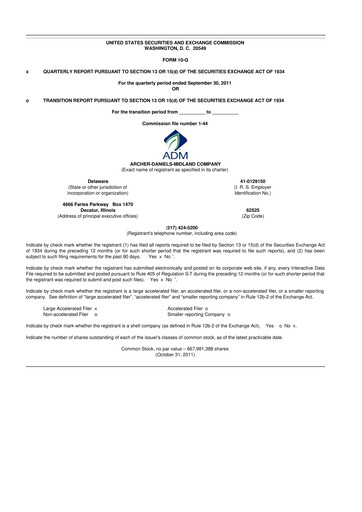 Thumbnail Archer Daniels Midland (ADM)
 10-Q Quarterly Report FY 