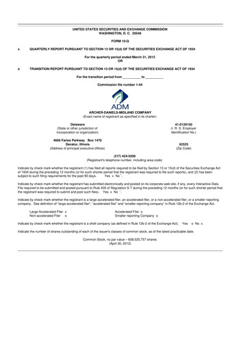 Thumbnail Archer Daniels Midland (ADM)
 10-Q Quarterly Report FY 