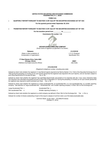 Thumbnail Archer Daniels Midland (ADM)
 10-Q Quarterly Report FY2016 