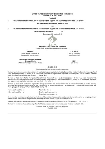 Thumbnail Archer Daniels Midland (ADM)
 10-Q Quarterly Report FY2018 