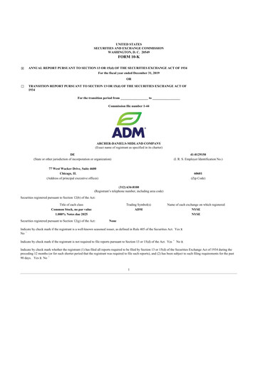 Miniature Archer Daniels Midland (ADM)
 10-K Rapport annuel 2019