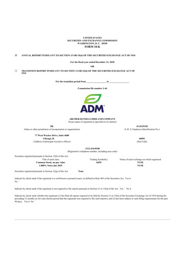 Miniature Archer Daniels Midland (ADM)
 10-K Rapport annuel 2020