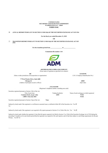 Miniature Archer Daniels Midland (ADM)
 10-K Rapport annuel 2022