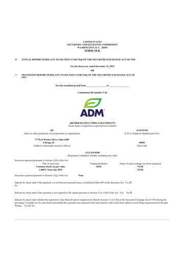 Miniature Archer Daniels Midland (ADM)
 10-K Rapport annuel 2023