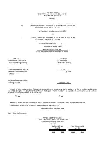 Thumbnail Arrow Electronics
 10-Q Quarterly Report FY 