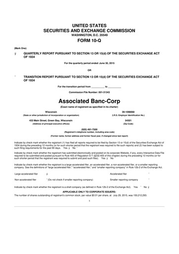 Thumbnail Associated Banc-Corp
 10-Q Quarterly Report FY2015 
