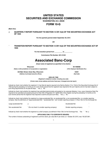 Thumbnail Associated Banc-Corp
 10-Q Quarterly Report FY2015 