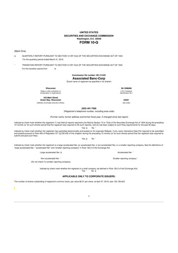 Thumbnail Associated Banc-Corp
 10-Q Quarterly Report FY2016 