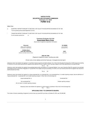 Thumbnail Associated Banc-Corp
 10-Q Quarterly Report FY2016 