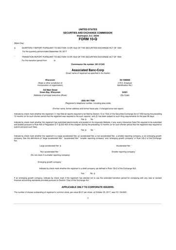 Thumbnail Associated Banc-Corp
 10-Q Quarterly Report FY2017 