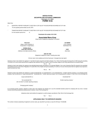 Thumbnail Associated Banc-Corp
 10-Q Quarterly Report FY2018 