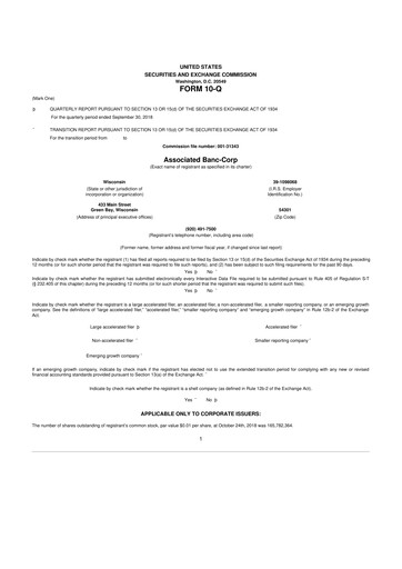 Thumbnail Associated Banc-Corp
 10-Q Quarterly Report FY2018 