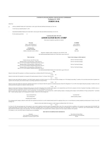 Miniature Associated Banc-Corp
 10-K Rapport annuel 2018