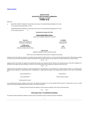 Thumbnail Associated Banc-Corp
 10-Q Quarterly Report FY2019 