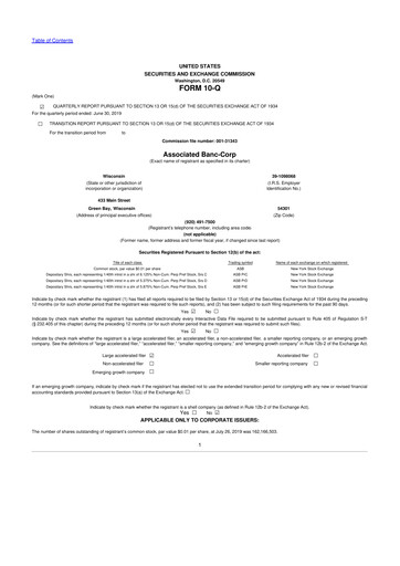 Thumbnail Associated Banc-Corp
 10-Q Quarterly Report FY2019 