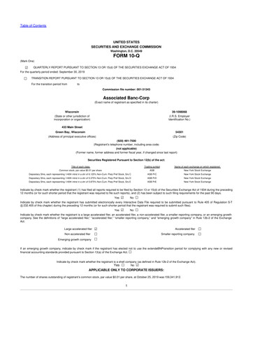 Thumbnail Associated Banc-Corp
 10-Q Quarterly Report FY2019 