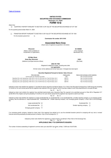 Thumbnail Associated Banc-Corp
 10-Q Quarterly Report FY2020 