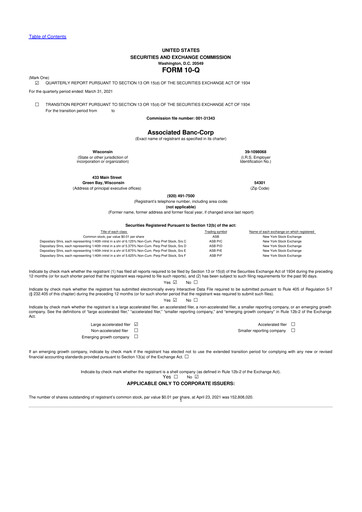 Thumbnail Associated Banc-Corp
 10-Q Quarterly Report FY2020 