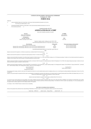 Miniature Associated Banc-Corp
 10-K Rapport annuel 2021