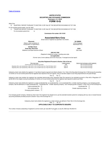 Thumbnail Associated Banc-Corp
 10-Q Quarterly Report FY2022 