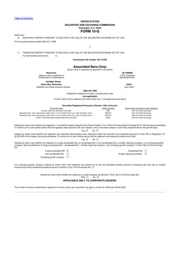 Thumbnail Associated Banc-Corp
 10-Q Quarterly Report FY 