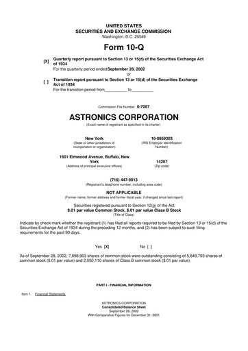 Thumbnail Astronics Corporation
 10-Q Quarterly Report FY 