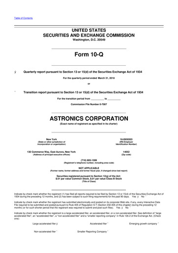 Thumbnail Astronics Corporation
 10-Q Quarterly Report FY2018 