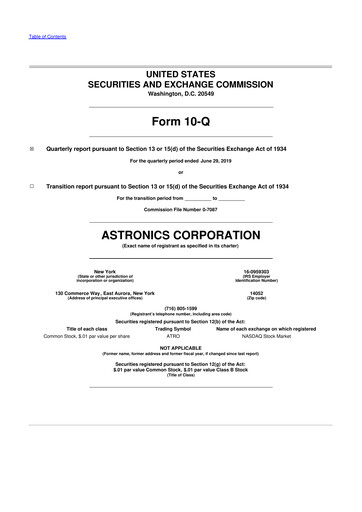 Thumbnail Astronics Corporation
 10-Q Quarterly Report FY2019 