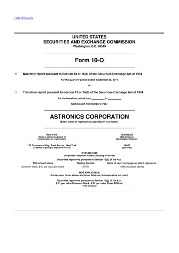 Thumbnail Astronics Corporation
 10-Q Quarterly Report FY2019 