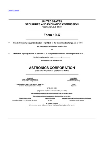 Thumbnail Astronics Corporation
 10-Q Quarterly Report FY2020 