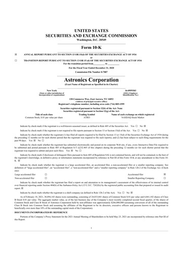 Thumbnail Astronics Corporation
 10-K Annual Report 2020