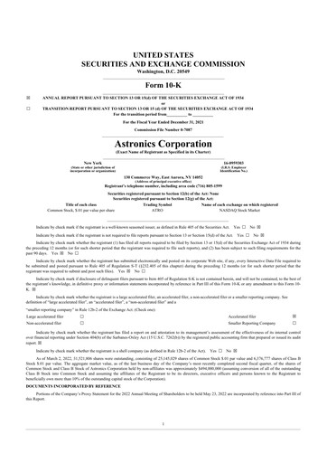 Thumbnail Astronics Corporation
 10-K Annual Report 2021