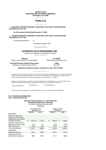Miniature Automatic Data Processing 10-Q Rapport trimestriel  