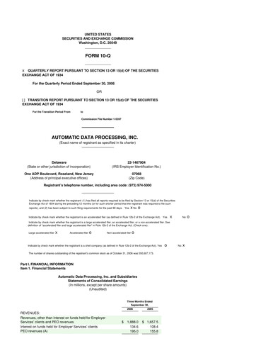 Miniature Automatic Data Processing 10-Q Rapport trimestriel  