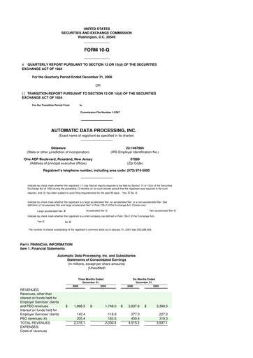 Miniature Automatic Data Processing 10-Q Rapport trimestriel  