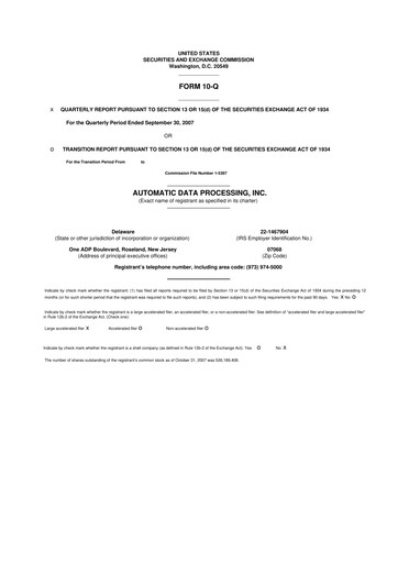 Miniature Automatic Data Processing 10-Q Rapport trimestriel  