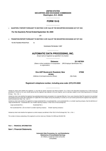 Miniature Automatic Data Processing 10-Q Rapport trimestriel  