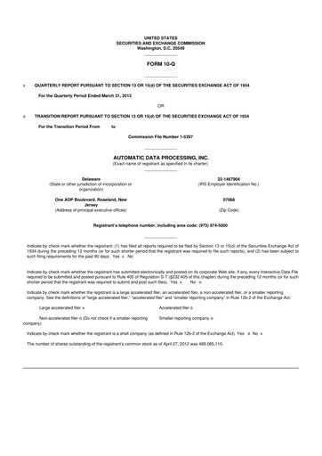 Miniature Automatic Data Processing 10-Q Rapport trimestriel 2012 