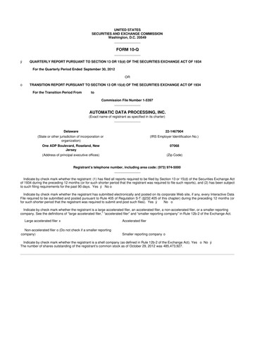Miniature Automatic Data Processing 10-Q Rapport trimestriel 2013 
