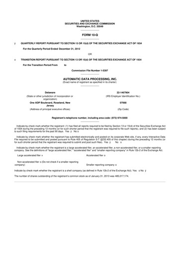 Miniature Automatic Data Processing 10-Q Rapport trimestriel 2013 