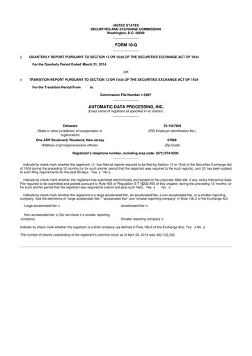 Miniature Automatic Data Processing 10-Q Rapport trimestriel 2014 