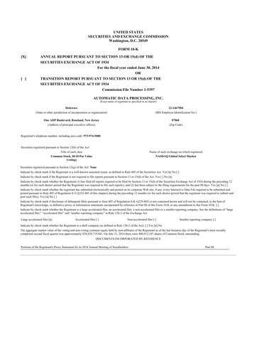 Vorschaubild Automatic Data Processing 10-K Jahresbericht 2014
