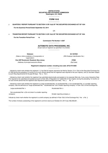 Miniature Automatic Data Processing 10-Q Rapport trimestriel 2015 