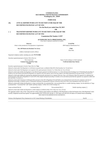 Vorschaubild Automatic Data Processing 10-K Jahresbericht 2015