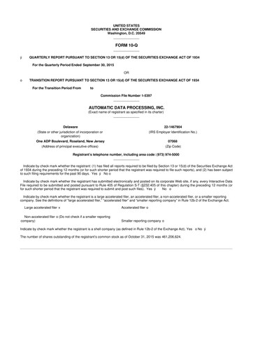 Miniature Automatic Data Processing 10-Q Rapport trimestriel 2016 