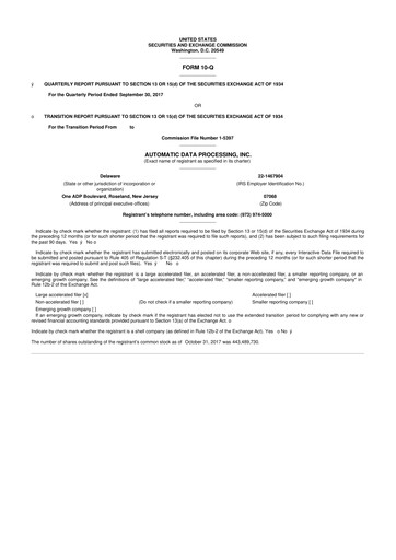 Miniature Automatic Data Processing 10-Q Rapport trimestriel 2018 