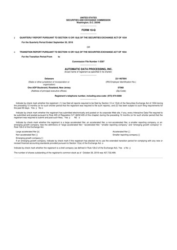 Miniature Automatic Data Processing 10-Q Rapport trimestriel 2019 